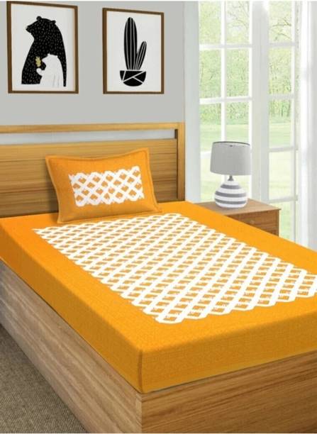 KAANY FAB 144 TC Cotton Single Jaipuri Prints Flat Bedsheet