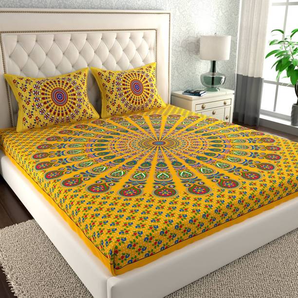 CLOTHOLOGY Cotton Double Flat 144 TC Jaipuri Prints Bedsheet