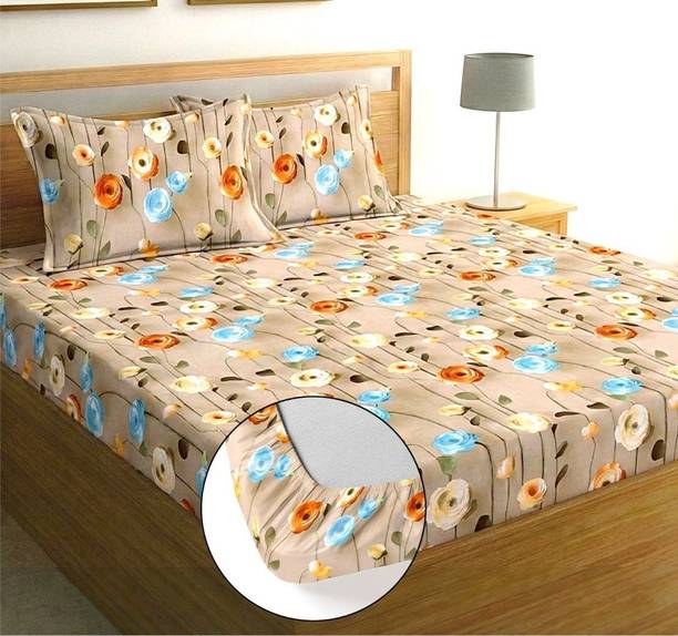 Kiyansh Cotton King Fitted (Elastic) 320 TC Floral 1 Su...