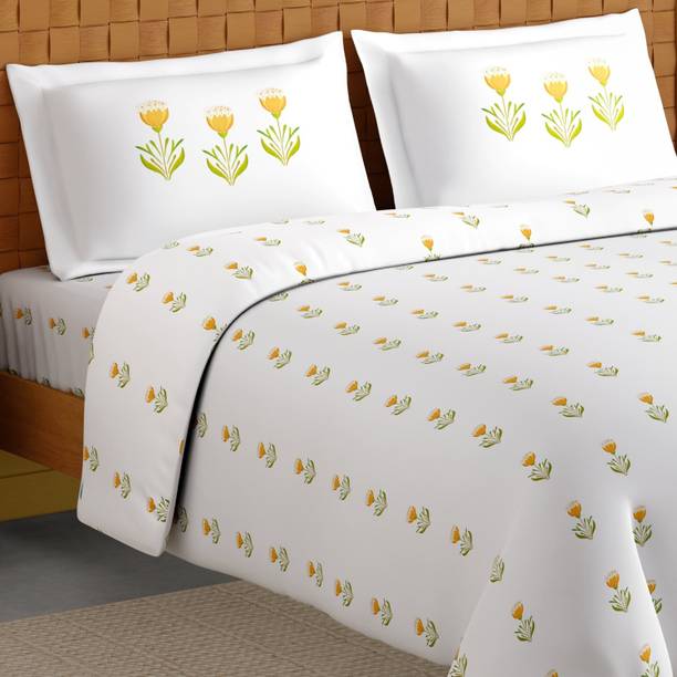 SPACES Cotton Double Flat 210 TC Floral 1 Bedsheet with 2 Pillow Covers