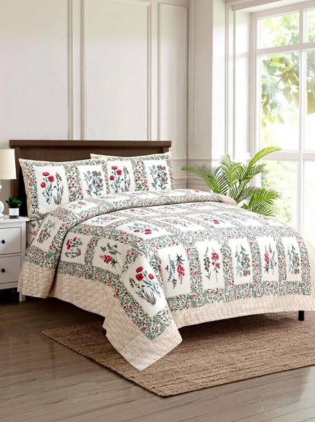 JAIPUR FABRIC Cotton Double Flat 140 TC Printed 1 Bedsheet with 2 Pillow Covers