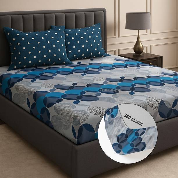 Amrange Cotton King Fitted (Elastic) 190 TC Floral Bedsheet