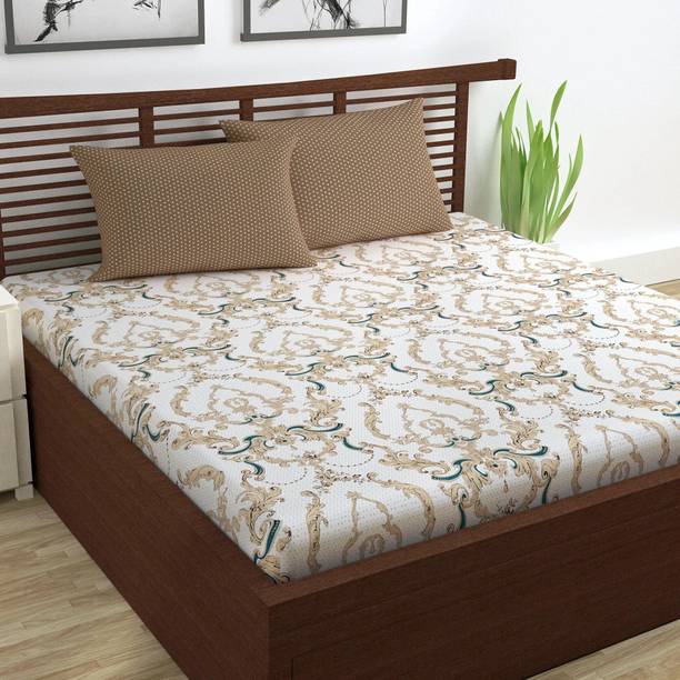 Divine Casa Cotton Double Flat 144 TC Floral 1 Bedsheet with 2 Pillow Covers