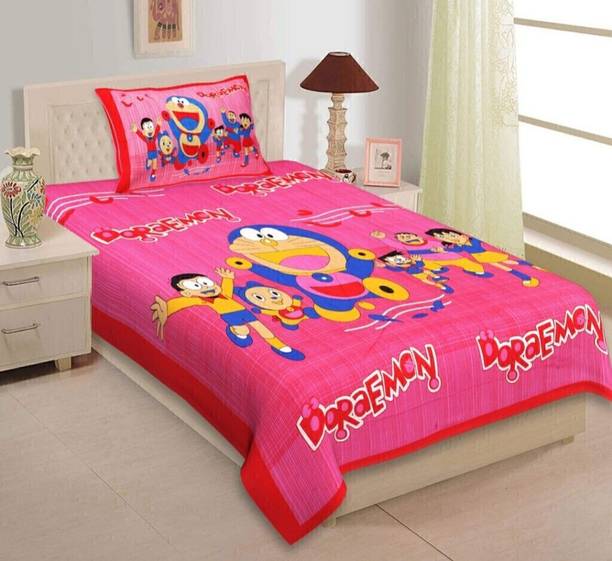 KAANY FAB Cotton Single Flat 144 TC Cartoon Bedsheet