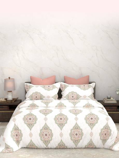 Bombay Dyeing Cotton Super King Flat 144 TC Motifs 1 Bedsheet with 2 Pillow Covers