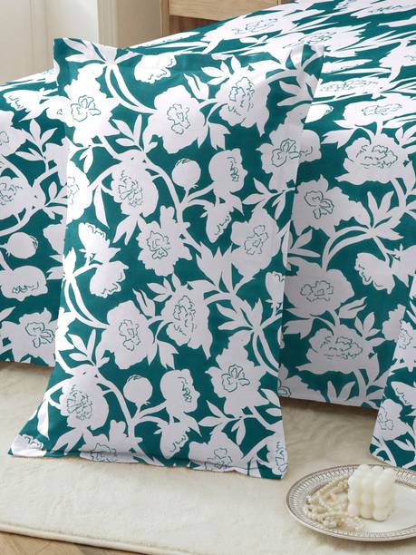 PLANO Cotton King Flat 250 TC Floral 1 Bedsheet with 2 Pillow Covers