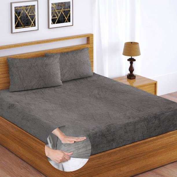 HIDECOR Woolen Double, King Fitted (Elastic) 350 TC Solid Bedsheet