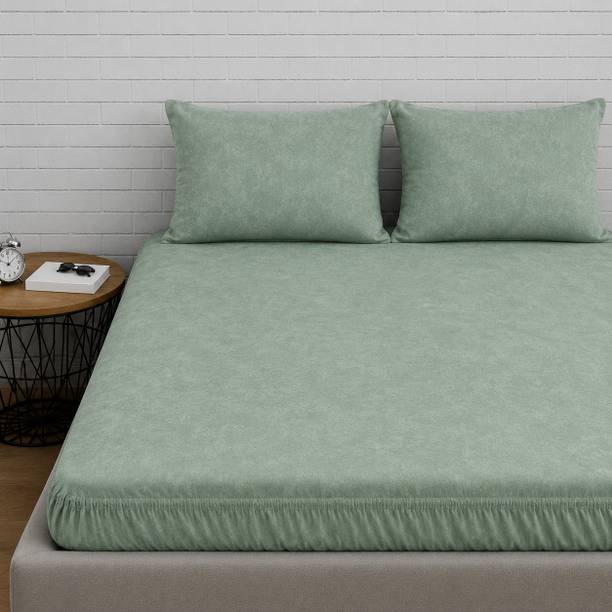 BLUEDOT Velvet King Fitted (Elastic) 350 TC Geometric 1 Winter Bedsheet with 2 Pillow Covers