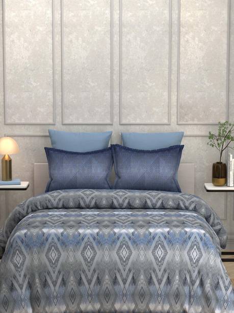 Bombay Dyeing Cotton Super King Flat 200 TC Geometric 1 Bedsheet with 2 Pillow Covers