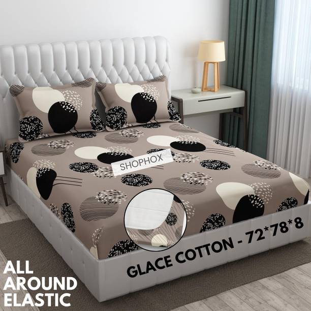 SHOPHOX 170 TC Cotton Double Floral Fitted (Elastic) Bedsheet