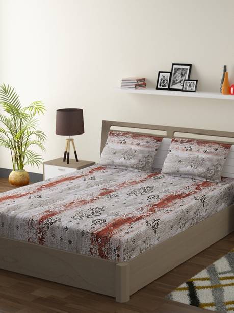 SWAYAM Cotton Double Flat 144 TC Floral 1 Bedsheet with 2 Pillow Covers