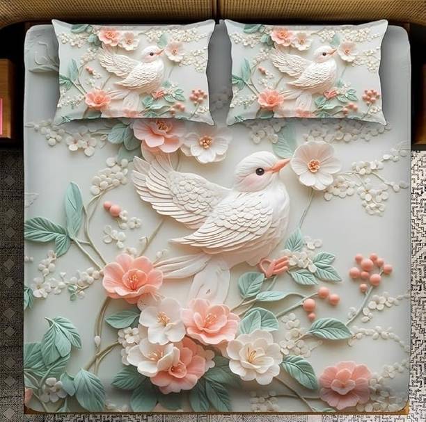 RisingStar Cotton Double Flat 380 TC Printed 1 Summer Bedsheet with 2 Pillow Covers