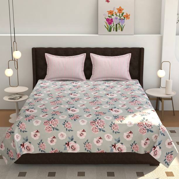 CHHILAKIYA 310 TC Cotton Super King Printed Flat Bedsheet