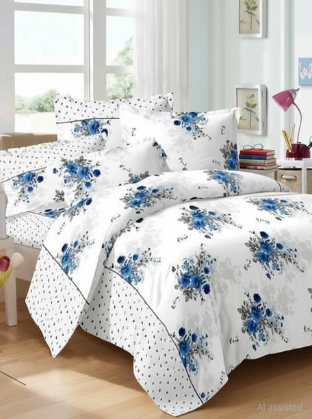 Home Garage Cotton King Flat 210 TC 3D Printed 1 Bedsheet with 2 Pillow Covers
