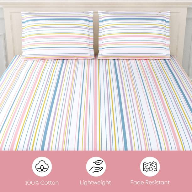 haus & kinder Cotton King Flat 186 TC Printed 1 Bedsheet with 2 Pillow Covers