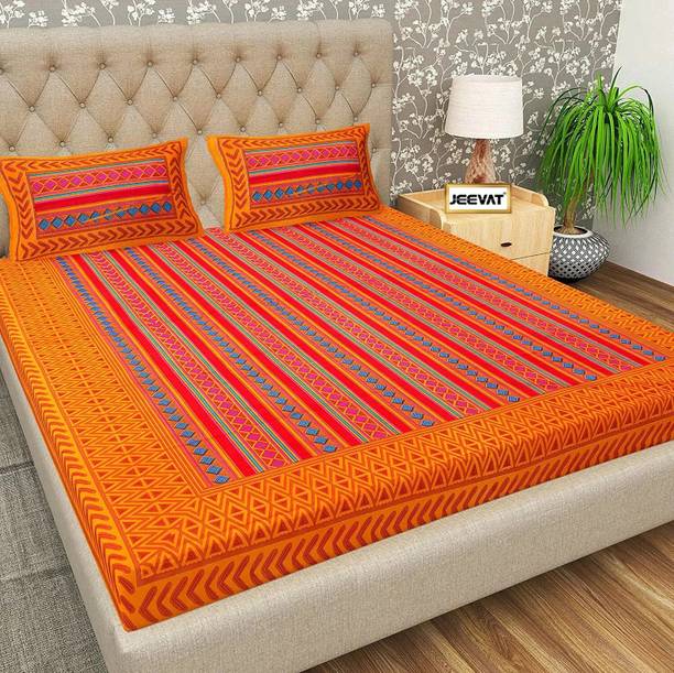 Jeevat 144 TC Cotton Double Jaipuri Prints Flat Bedsheet