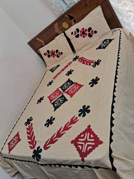 Nice Things 200 TC Cotton Queen Embroidered Flat Bedsheet