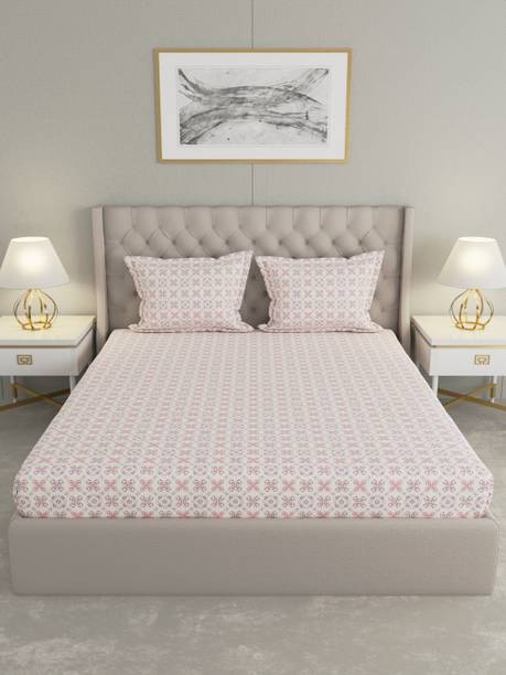 Raymond Home Microfiber Double Flat 110 TC Motifs 1 Bedsheet with 2 Pillow Covers