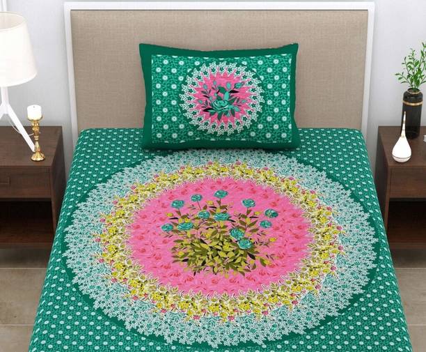 KAANY FAB 144 TC Cotton Single Jaipuri Prints Flat Bedsheet