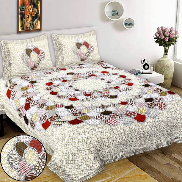Dreamsoft Cotton Double Flat 144 TC Jaipuri Prints 1 Summer Bedsheet with 2 Pillow Covers