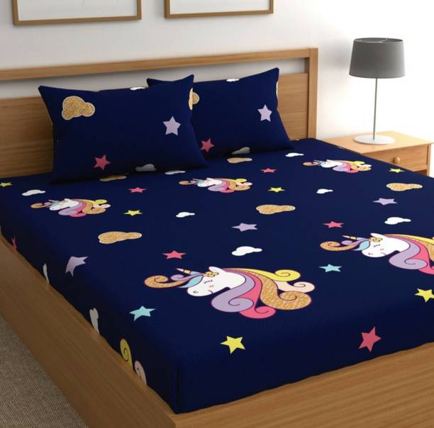 Stylishkanha 320 TC Cotton Queen Printed Fitted (Elastic) Bedsheet