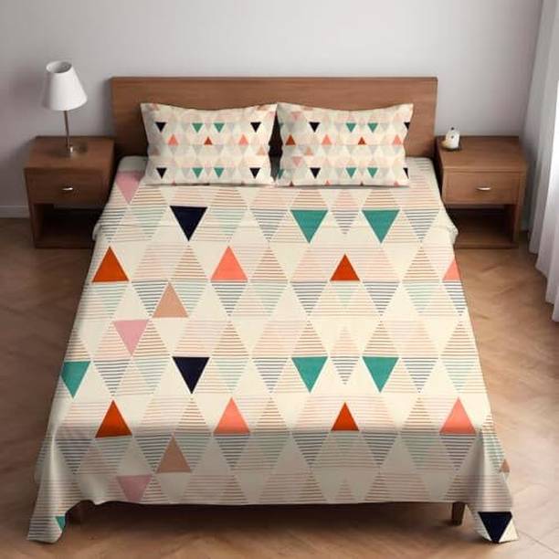 BROMWICK Microfiber Double Flat 300 TC Geometric 1 Bedsheet with