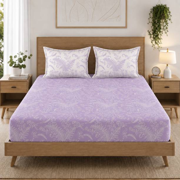 Amrange Microfiber Double, King Fitted (Elastic) 180 TC Printed 3 Bedsheets with 2 Pillow Covers
