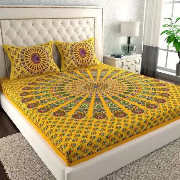 Homeline 104 TC Cotton Double Jaipuri Prints Flat Bedsheet