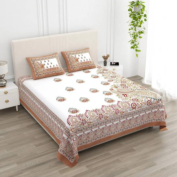 CLOTHOLOGY Cotton King Flat 240 TC Jaipuri Prints Bedsheet