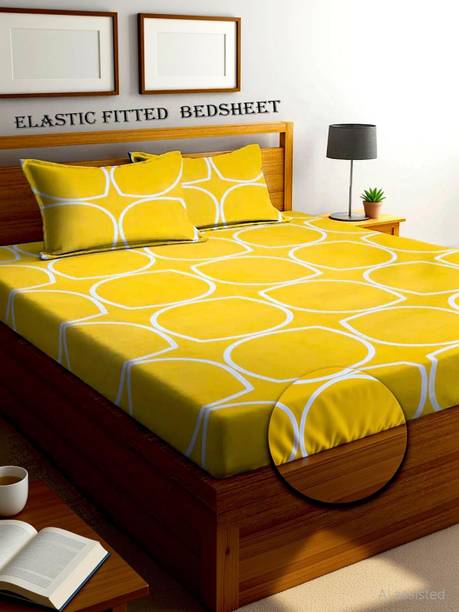 Goodrik Microfiber Double Fitted (Elastic) 210 TC Floral 1 Bedsheet with 2 Pillow Covers