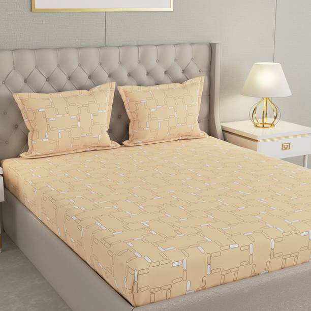 Raymond Home Cotton Double Flat 104 TC Geometric 1 Summer Bedsheet with 2 Pillow Covers