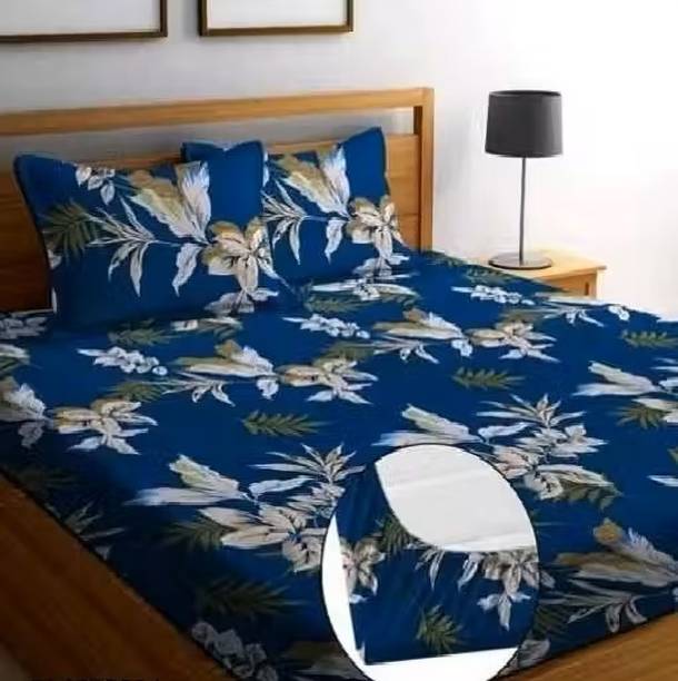 AMEYAA Cotton Double Fitted (Elastic) 320 TC Printed 1 Bedsheet with 2 Pillow Covers