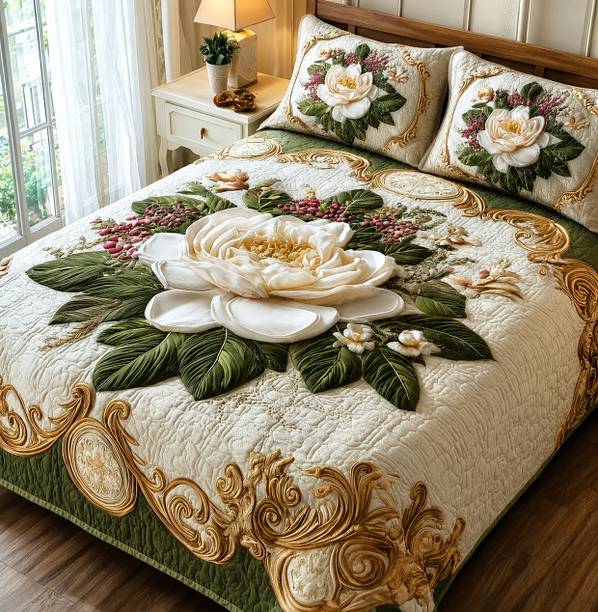 MAHAKINDIA Polycotton Double Flat 220 TC Floral 1 Summer Bedsheet with 2 Pillow Covers