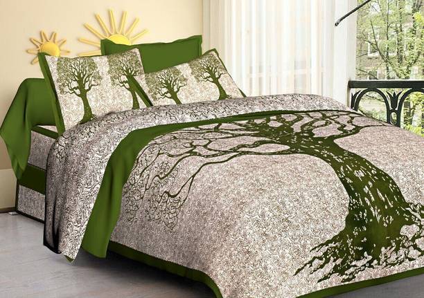 CLOTHOLOGY Cotton Double Flat 144 TC Printed 1 Summer Bedsheet with 2 Pillow Covers