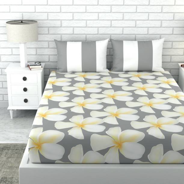 LORETO 144 TC Cotton King Floral Flat Bedsheet