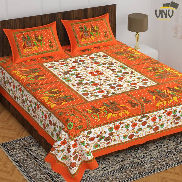 VNV Creation 144 TC Cotton Double Jaipuri Prints Flat Bedsheet