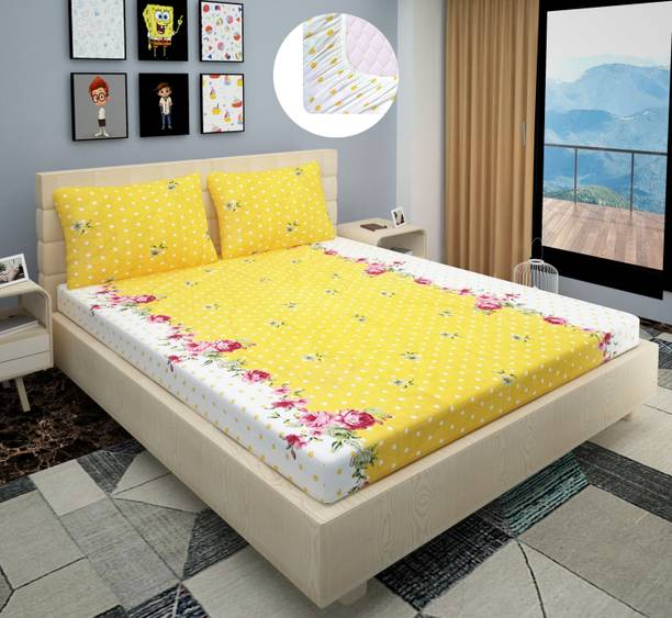 YTD TRADERS 220 TC Microfiber King Floral Fitted (Elastic) Bedsheet