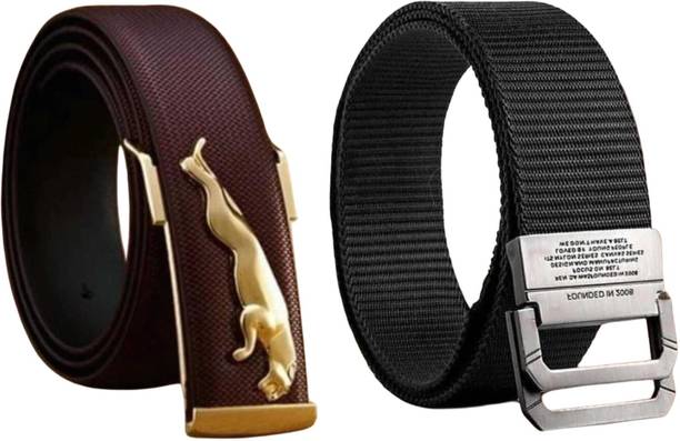 Men Casual, Formal, Party Brown, Gold, Black Artificial Leather, Nylon Belt
