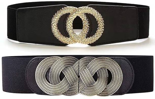 xelcis Women Casual, Party, Evening, Formal Black, Black Fabric, Genuine Leather Belt