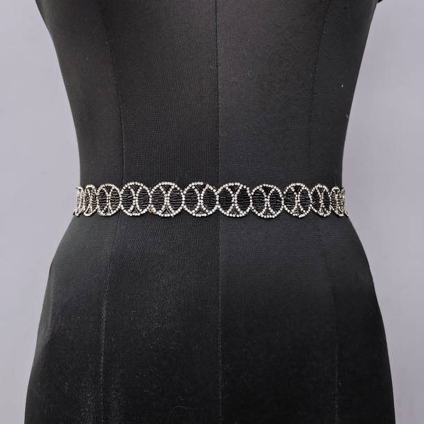 purala Women Casual Silver, Black Fabric Belt