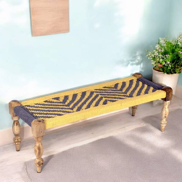 Flipkart Perfect Homes Rosewood Maachi Bench in Vivid Purple & Yellow Canning Solid Wood 3 Seater