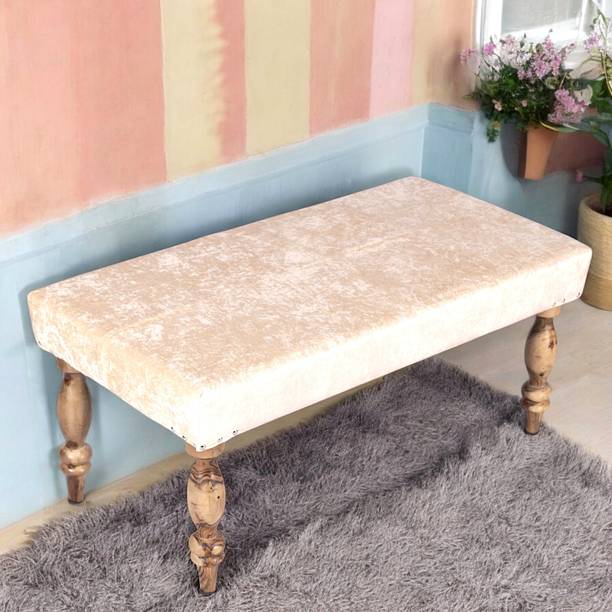 Ikiriya Maple Solid Wood Bench in Ivory Sparkle Velvet upholstery for Living Room| Bedroom| Dining Bench| 36x18x16 Inch Solid Wood 2 Seater