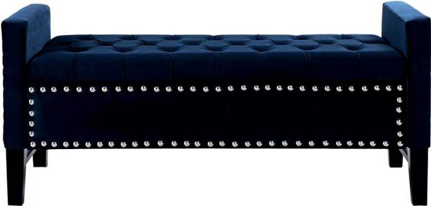 India wood mart Navy Velvet Tufted Seat Storage Bench Fabric 2 Seater