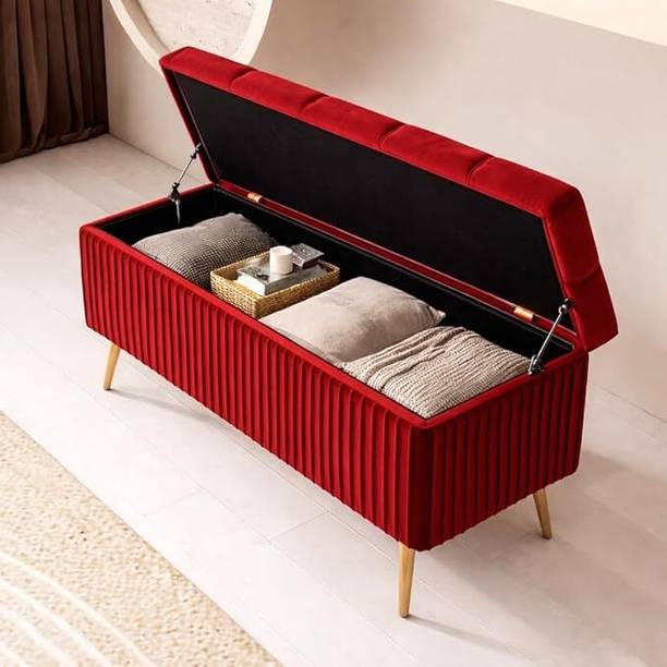 REGALENTERPRISES Modern Velvet Unpholstered Flip Top Storage Bench Solid Wood 2 Seater