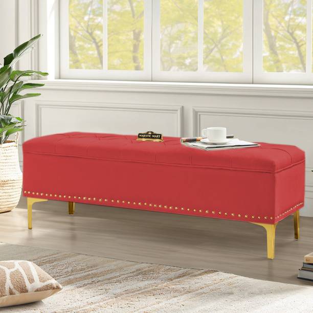 MAJESTIC MART Modern Velvet Storage Ottoman with Nailhead Trim For Office/Livingroom/Home Solid Wood 2 Seater
