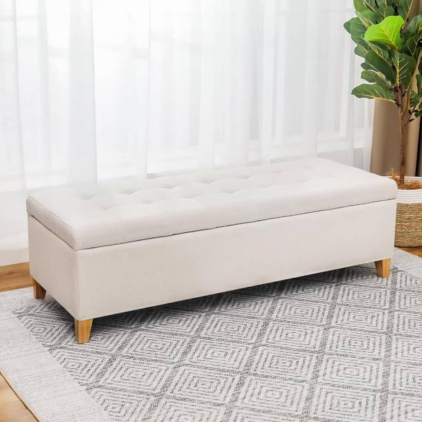 MAJESTIC MART Premium End of Bed Storage Ottoman Bench, Velvet Fabric Ottomans with Hinged Lid Solid Wood 2 Seater