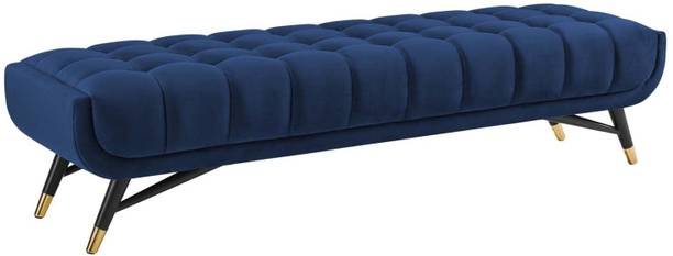 Artistic Interior Crafts Upholstered Velvet Bench, Midnight Blue Solid Wood 2 Seater