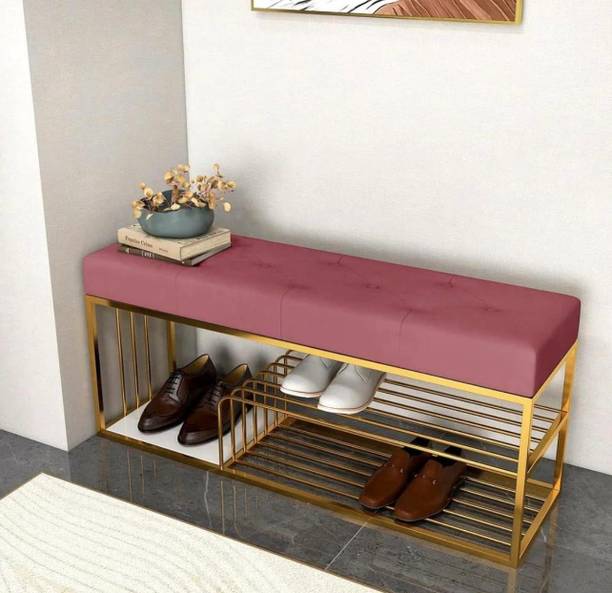 woodsyshoppee Pink Cushion Entryway bench shoe rack for living room Metal Shoe Rack