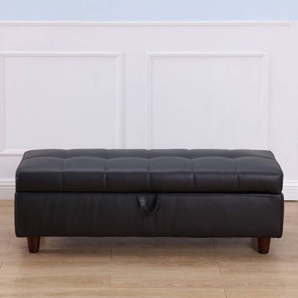 MAJESTIC MART Storage Ottoman Stool Bench in PU Leather for Bed End or Hallway / Home / Office Solid Wood 2 Seater