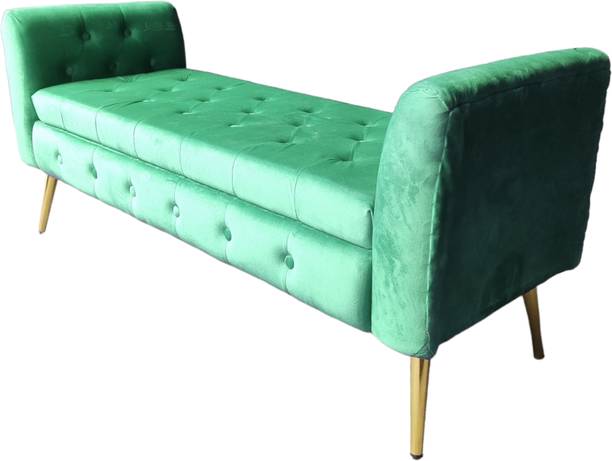 TFS Velvet Tufted Bench Settee with Hinged Storage Space For Bedroom, Living,office Solid Wood 2 Seater
